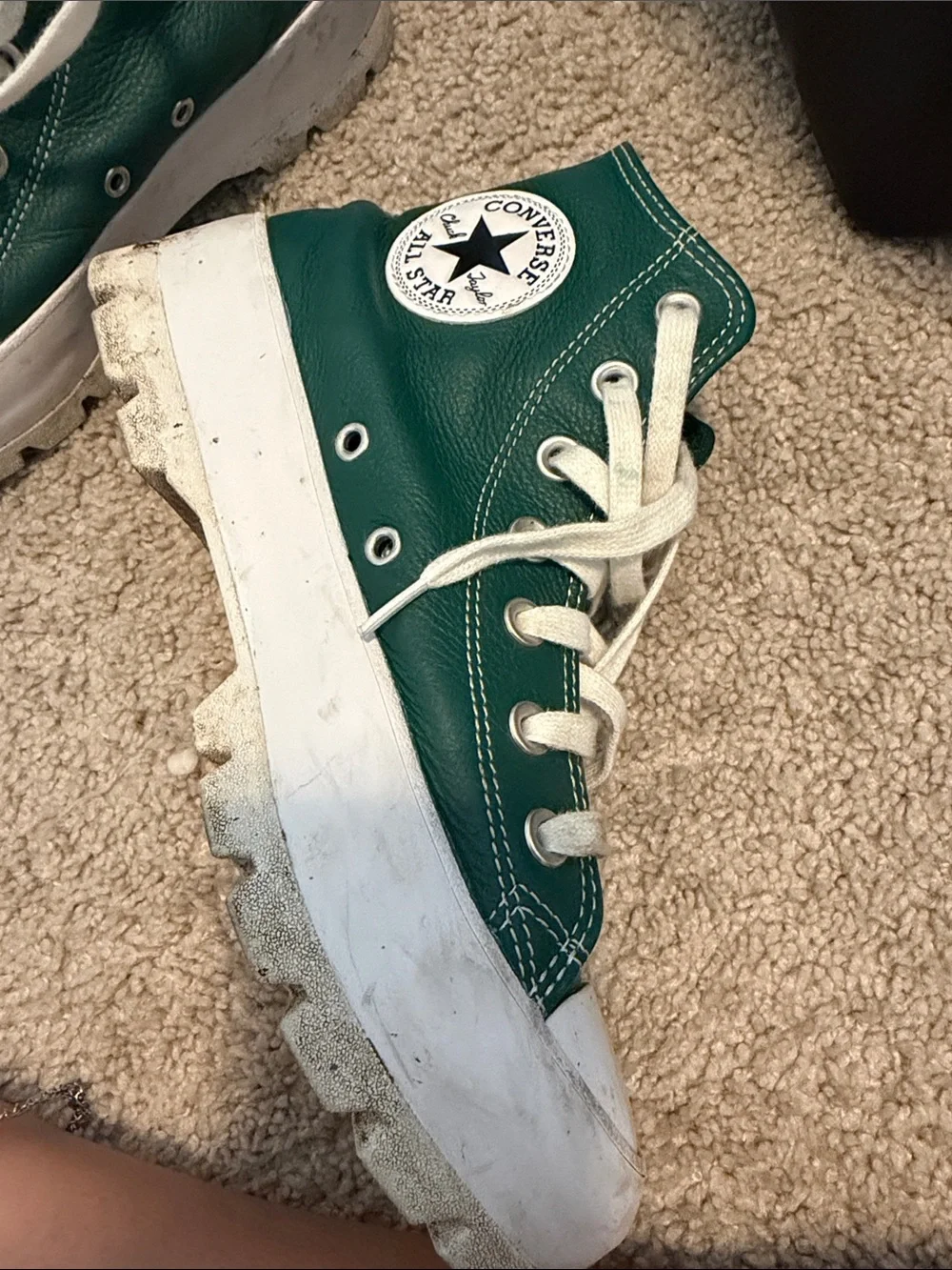 Converse Green Leather High-Top Sneakers with White Accents - Picture 3 of 3